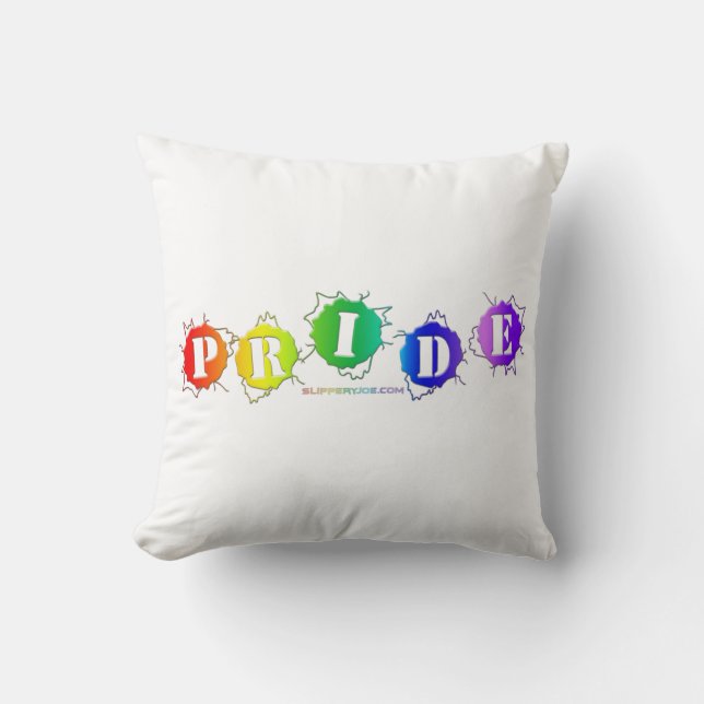 SlipperyJoe's rainbow coloured pride sign word thr Cushion (Front)