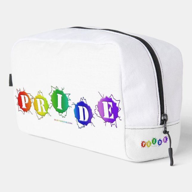 SlipperyJoe's rainbow coloured pride sign word thr Dopp Kit (Right Corner)