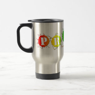 SlipperyJoe's rainbow coloured pride sign word thr Travel Mug