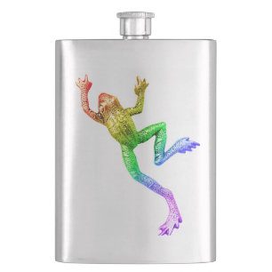 SlipperyJoe's rainbow gradient frog vibrant amphib Hip Flask