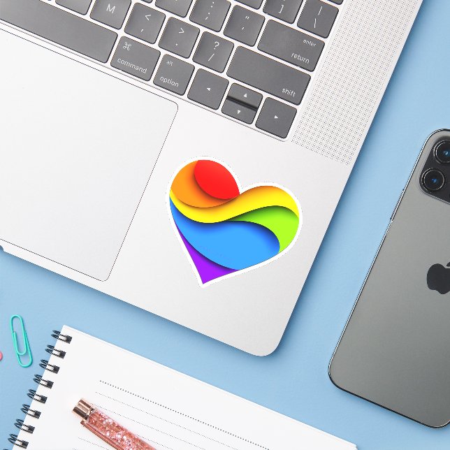 SlipperyJoe's rainbow layered heart shape red oran (Laptop w/ iPhone)