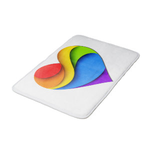 SlipperyJoe's rainbow layered heart shape red oran Bath Mat