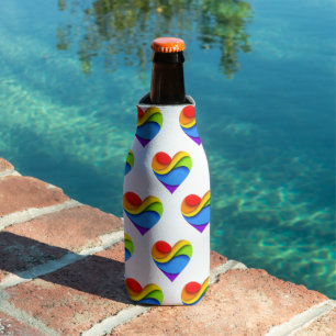SlipperyJoe's rainbow layered heart shape red oran Bottle Cooler