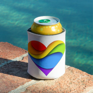 SlipperyJoe's rainbow layered heart shape red oran Can Cooler