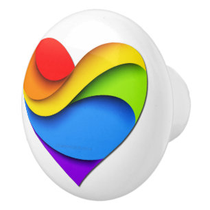 SlipperyJoe's rainbow layered heart shape red oran Ceramic Knob