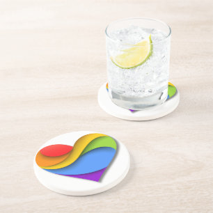 SlipperyJoe's rainbow layered heart shape red oran Coaster