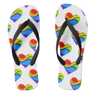 SlipperyJoe's rainbow layered heart shape red oran Flip Flops