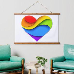 SlipperyJoe's rainbow layered heart shape red oran Hanging Tapestry