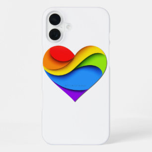 SlipperyJoe's rainbow layered heart shape red oran iPhone 16 Plus Case