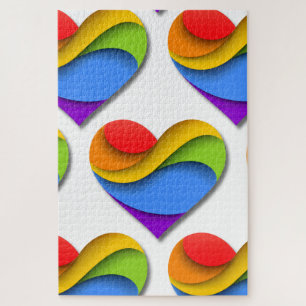 SlipperyJoe's rainbow layered heart shape red oran Jigsaw Puzzle