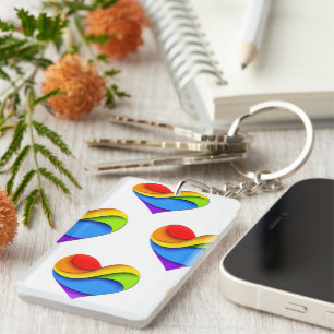 SlipperyJoe's rainbow layered heart shape red oran Key Ring