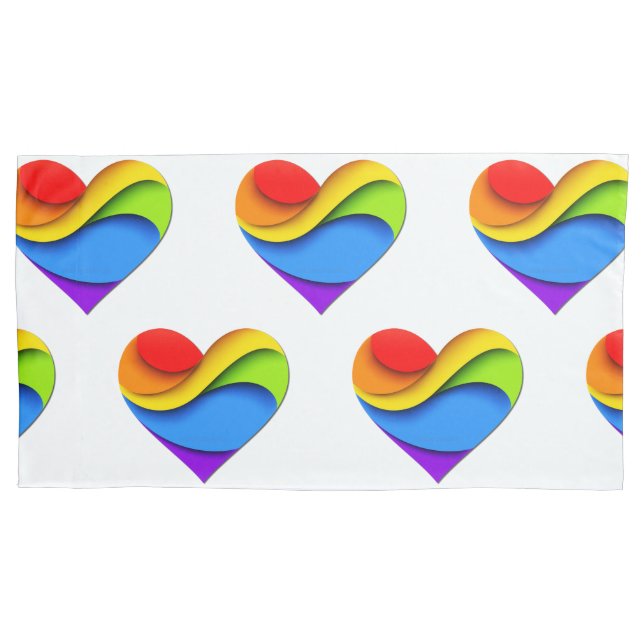 SlipperyJoe's rainbow layered heart shape red oran Pillowcase (Front)