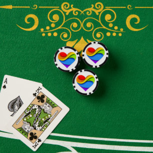 SlipperyJoe's rainbow layered heart shape red oran Poker Chips