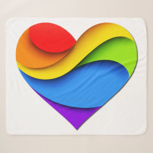 SlipperyJoe's rainbow layered heart shape red oran Sherpa Blanket