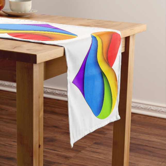 SlipperyJoe's rainbow layered heart shape red oran Short Table Runner (In Situ)