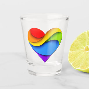 SlipperyJoe's rainbow layered heart shape red oran Shot Glass