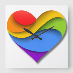 SlipperyJoe's rainbow layered heart shape red oran Square Wall Clock