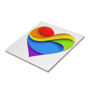 SlipperyJoe's rainbow layered heart shape red oran Tile