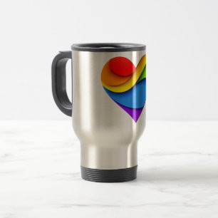 SlipperyJoe's rainbow layered heart shape red oran Travel Mug
