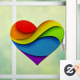 SlipperyJoe's rainbow layered heart shape red oran Window Cling