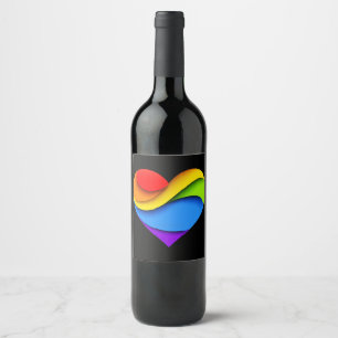 SlipperyJoe's rainbow layered heart shape red oran Wine Label
