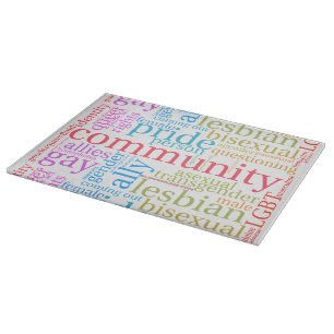SlipperyJoe's rainbow LGBTQ+ community word cloud Cutting Board