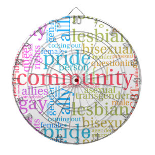 SlipperyJoe's rainbow LGBTQ+ community word cloud Dartboard