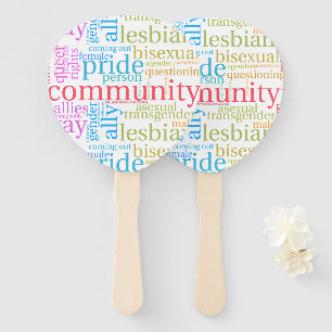 SlipperyJoe's rainbow LGBTQ+ community word cloud  Hand Fan