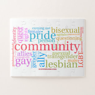 SlipperyJoe's rainbow LGBTQ+ community word cloud Jigsaw Puzzle