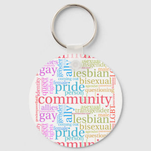 SlipperyJoe's rainbow LGBTQ+ community word cloud  Key Ring