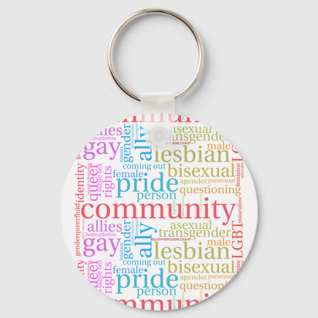 SlipperyJoe's rainbow LGBTQ+ community word cloud  Key Ring (Front)