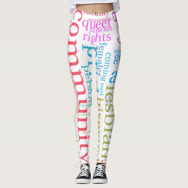 SlipperyJoe's rainbow LGBTQ+ community word cloud  Leggings (Front)