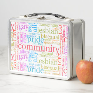 SlipperyJoe's rainbow LGBTQ+ community word cloud Metal Lunch Box