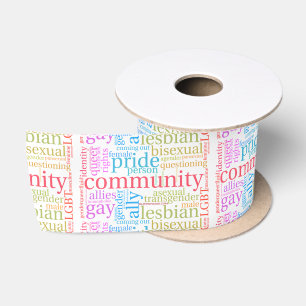 SlipperyJoe's rainbow LGBTQ+ community word cloud Satin Ribbon