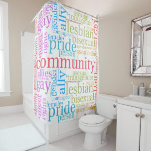 SlipperyJoe's rainbow LGBTQ+ community word cloud Shower Curtain