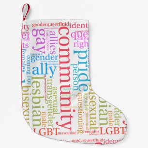 SlipperyJoe's rainbow LGBTQ+ community word cloud Small Christmas Stocking