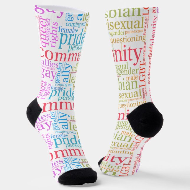 SlipperyJoe's rainbow LGBTQ+ community word cloud  Socks (Angled)