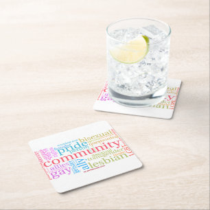 SlipperyJoe's rainbow LGBTQ+ community word cloud Square Paper Coaster