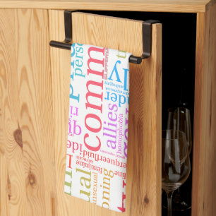 SlipperyJoe's rainbow LGBTQ+ community word cloud Tea Towel