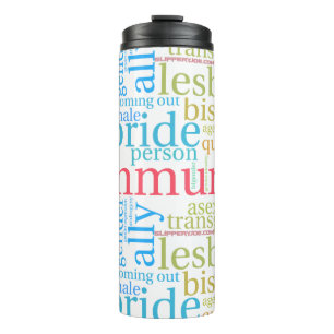 SlipperyJoe's rainbow LGBTQ+ community word cloud  Thermal Tumbler