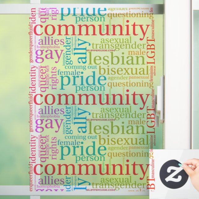 SlipperyJoe's rainbow LGBTQ+ community word cloud  Window Cling (Home)