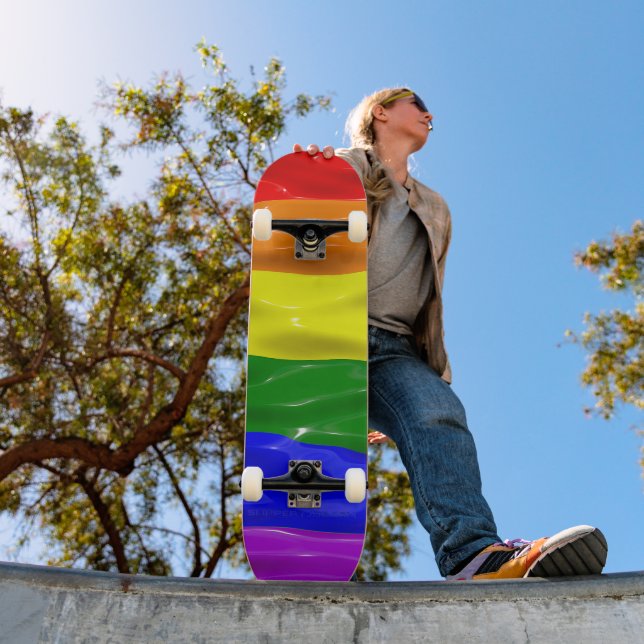 SlipperyJoe's rainbow pride colors glossy liquid t Skateboard (Outdoor 1)