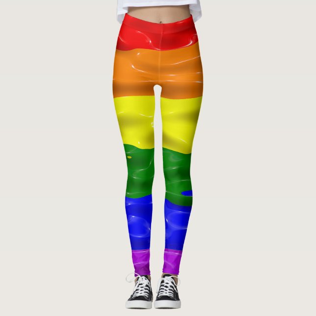 SlipperyJoe's rainbow pride colours glossy liquid  Leggings (Front)