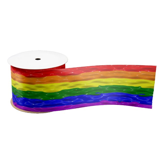 SlipperyJoe's rainbow pride colours glossy liquid  Satin Ribbon (Spool)