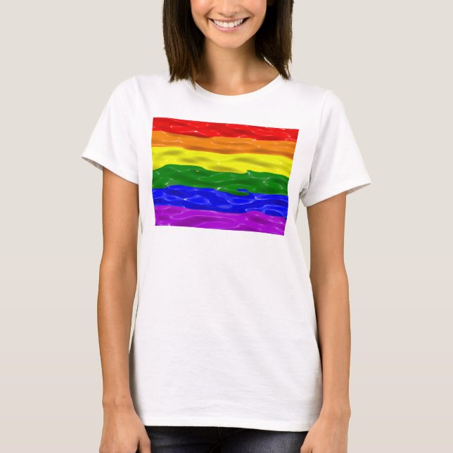 SlipperyJoe's rainbow pride colours glossy liquid  T-Shirt (Front)