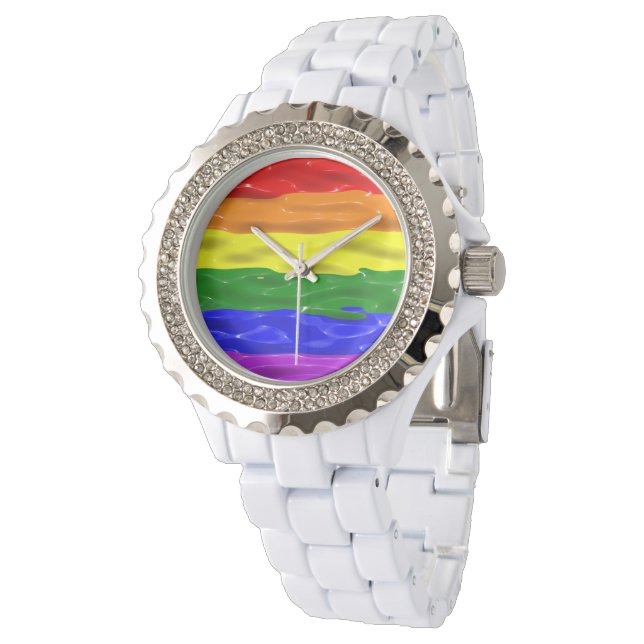 SlipperyJoe's rainbow pride colours glossy liquid  Watch (Angled)