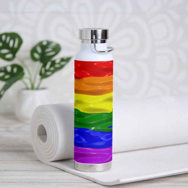 SlipperyJoe's rainbow pride colours glossy liquid  Water Bottle (Yoga)