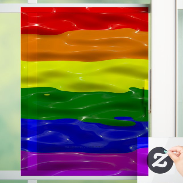 SlipperyJoe's rainbow pride colours glossy liquid  Window Cling (Home)
