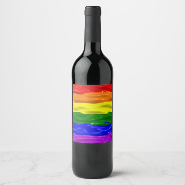 SlipperyJoe's rainbow pride colours glossy liquid  Wine Label (Front)
