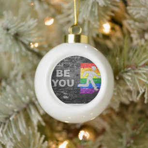 SlipperyJoe's rainbow pride colours panel urban st Ceramic Ball Christmas Ornament